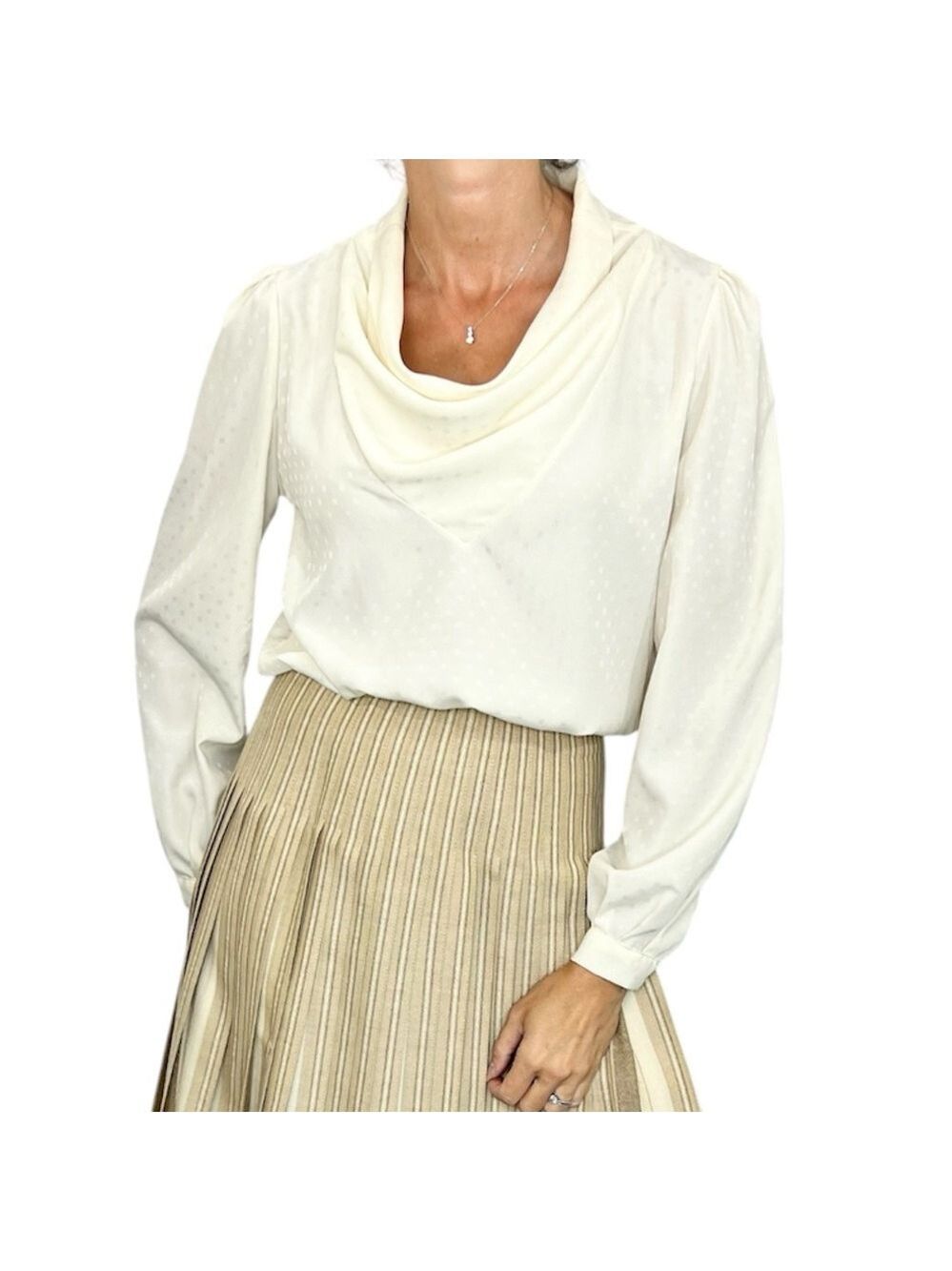 Vintage Roc St Cyr Paris made in France cream cowl neck old money blouse